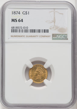 1874 G$1 Gold Dollar NGC MS64