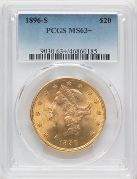 1896-S $20 Liberty Double Eagle PCGS MS63+