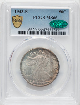 1943-S 50C CAC Walking Liberty Half Dollar PCGS MS66