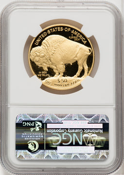 2010-W $50 One-Ounce Gold Buffalo First Strike DM ER Blue NGC MS70