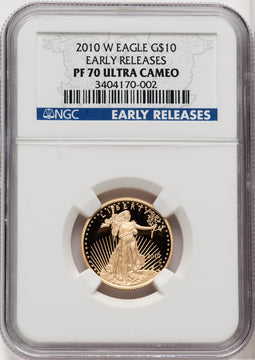 2010-W $10 Quarter-Ounce Gold Eagle First Strike ER Blue NGC PF70