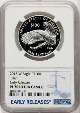 2018-W $100 One Ounce Platinum Eagle NGC PF70 Everhart Mercanti