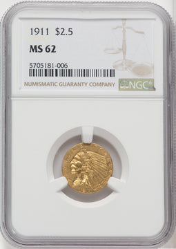 1911 $2.50 Indian Quarter Eagle NGC MS62 (766128002)