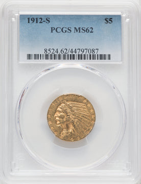 1912-S $5 Indian Half Eagle PCGS MS62 (760542002)