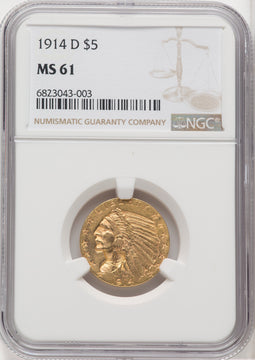 1914-D $5 Indian Half Eagle NGC MS62