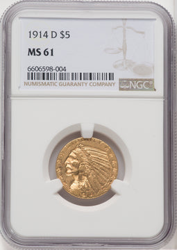 1914-D $5 Indian Half Eagle NGC MS61