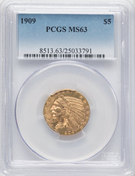 1909 $5 Indian Half Eagle PCGS MS63