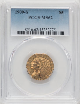 1909-S $5 Indian Half Eagle PCGS MS62