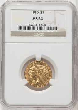 1910 $5 Indian Half Eagle NGC MS62