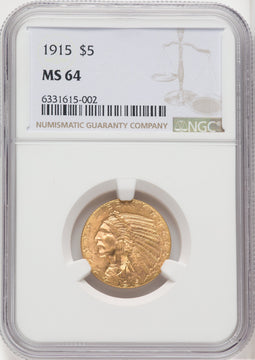 1915 $5 Indian Half Eagle NGC MS64