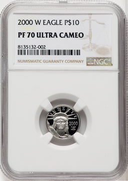 2000-w $10 Tenth-Ounce Platinum Brown Label NGC PF70 (765521013)