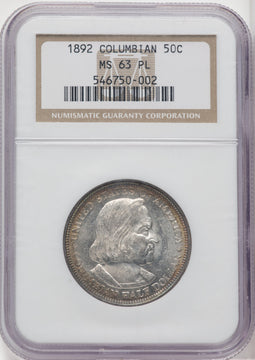 1892 50C COLUMBIAN PL Commemorative Silver NGC MS63