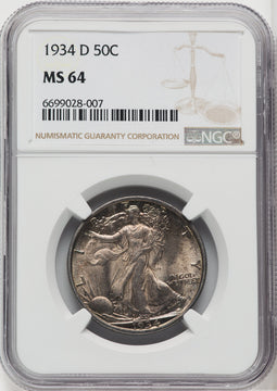1934-D 50C Walking Liberty Half Dollar NGC MS64