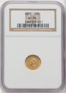 1855 G$1 Type Two Gold Dollar NGC AU58 (766569021)