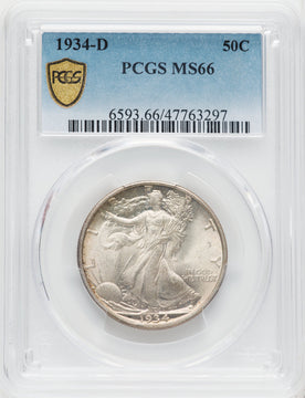 1934-D 50C Walking Liberty Half Dollar PCGS MS66