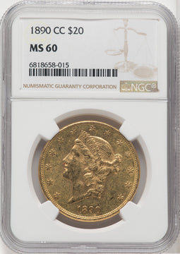 1890-CC $20 Liberty Double Eagle NGC MS60