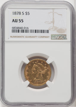 1878-S $5 Liberty Half Eagle NGC AU55