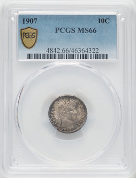 1907 10C Barber Dime PCGS MS66