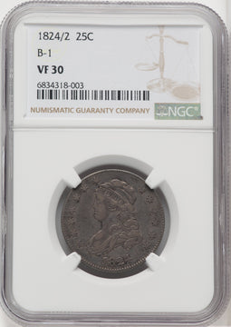1824/2 25C B-1 Bust Quarter NGC VF30