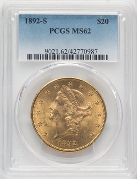 1892-S $20 Liberty Double Eagle PCGS MS62 (766215048)