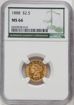 1888 $2.50 Green Label Liberty Quarter Eagle NGC MS66