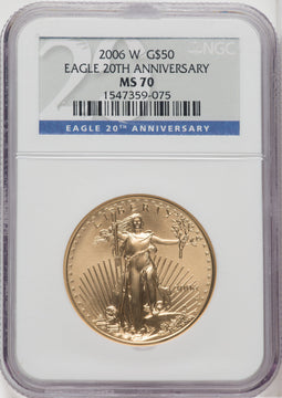 2006-W $50 One-Ounce Gold Eagle 20th Anniversary NGC MS70 (505950029)