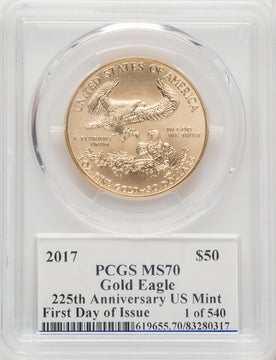 2017 $50 One-Ounce Gold Eagle First Day of Issue 1 of 540 Moy Signature PCGS MS70