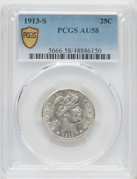 1913-S 25C Barber Quarter PCGS AU58
