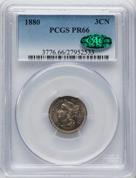 1880 3CN CAC Proof Three Cent Nickel PCGS PR66