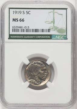 1919-S 5C Green Label Buffalo Nickel NGC MS66