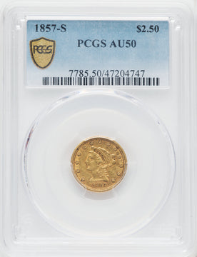 1857-S $2.50 Liberty Quarter Eagle PCGS AU50