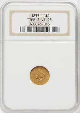 1855 G$1 Type Two Gold Dollar NGC VF25