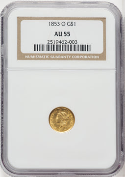 1853-O G$1 Gold Dollar NGC AU55