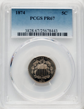 1874 5C Proof Shield Nickel PCGS PR67