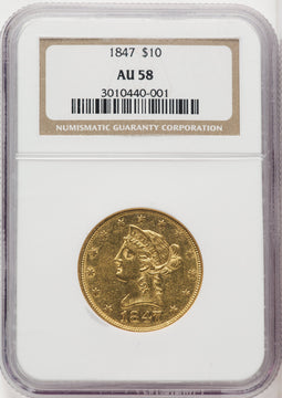 1847 $10 Liberty Eagle NGC AU58
