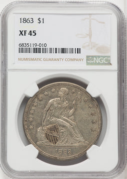 1863 S$1 Seated Dollar NGC XF45