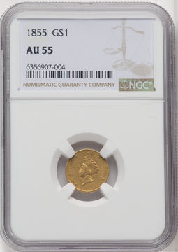 1855 G$1 Type Two Gold Dollar NGC AU55 (766993043)