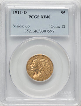 1911-D $5 Indian Half Eagle PCGS XF40