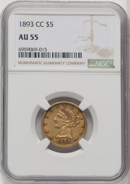1893-CC $5 Liberty Half Eagle NGC AU55
