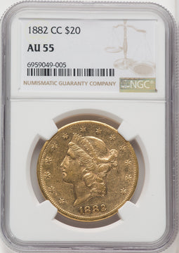 1882-CC $20 Liberty Double Eagle NGC AU55