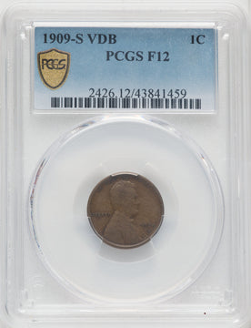 1909-S 1C VDB BN Lincoln Cent PCGS F12
