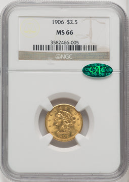 1906 $2.50 CAC Liberty Quarter Eagle NGC MS66