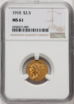1910 $2.50 Indian Quarter Eagle NGC MS61