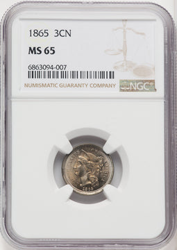 1865 3CN Three Cent Nickel NGC MS65
