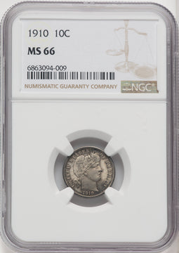 1910 10C Barber Dime NGC MS66