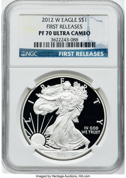 2012-W S$1 Silver Eagle First Strike FR Blue NGC PF70