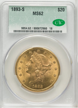 1893-S $20 Liberty Double Eagle CACG MS62
