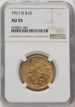 1911-D $10 Indian Eagle NGC AU55