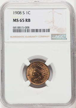 1908-S 1C RB Indian Cent NGC MS65