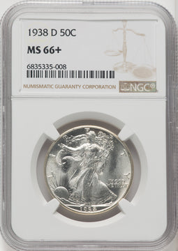 1938-D 50C Walking Liberty Half Dollar NGC MS66+ (766023004)